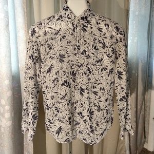 Black white button floral long sleeve spring shirt